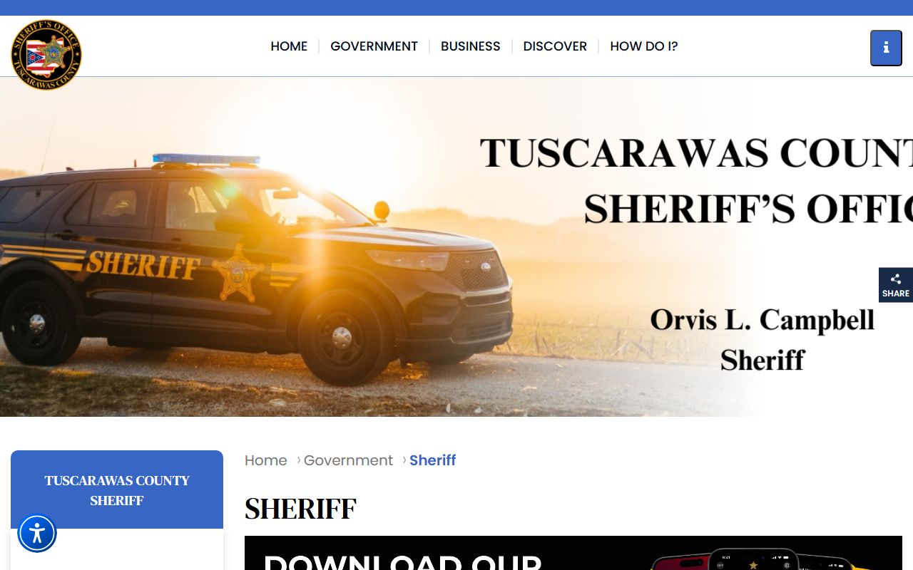 Tuscarawas County sheriff homepage with jail roster and inmate population links