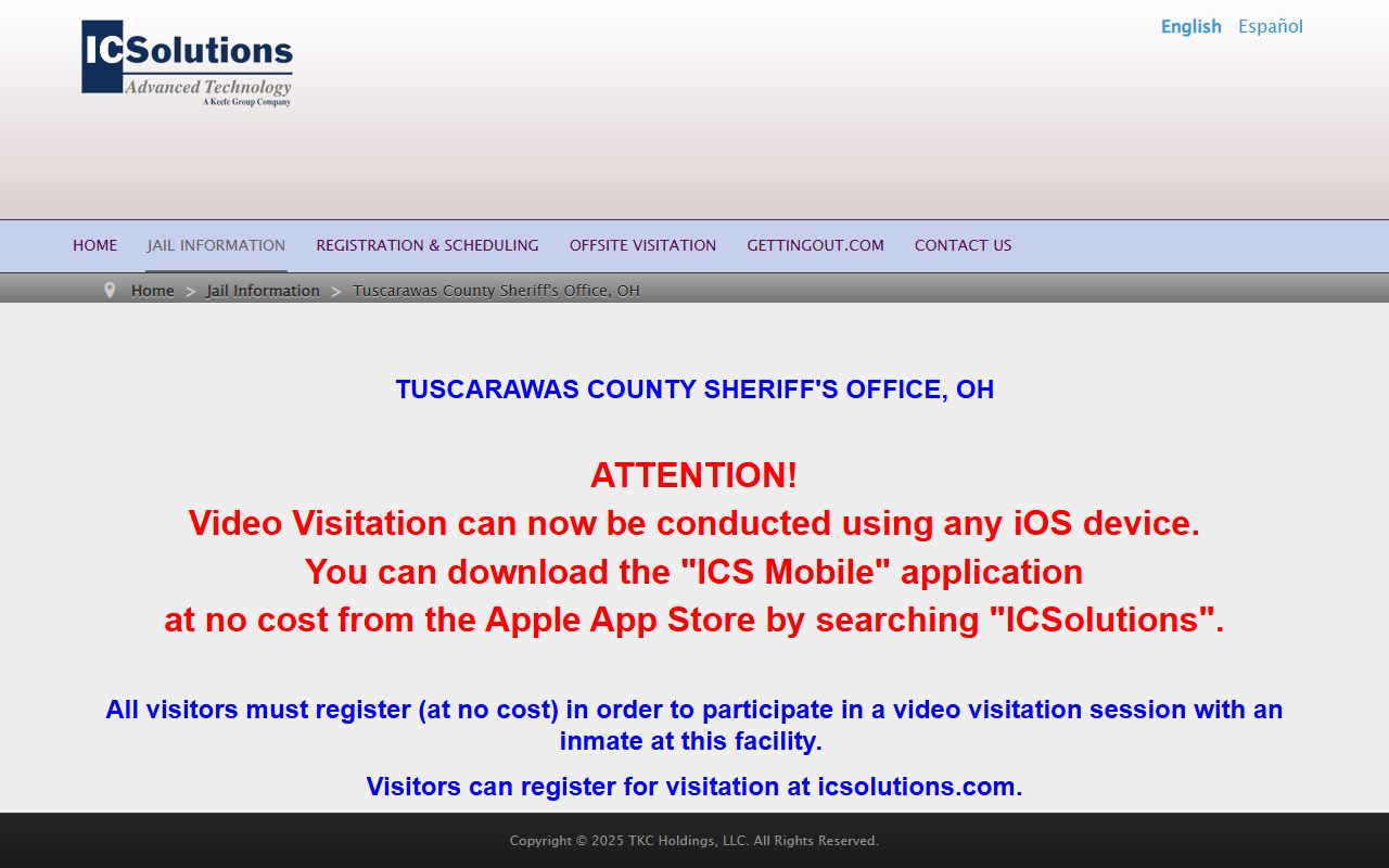Tuscarawas County inmate visitation page for jail video visits